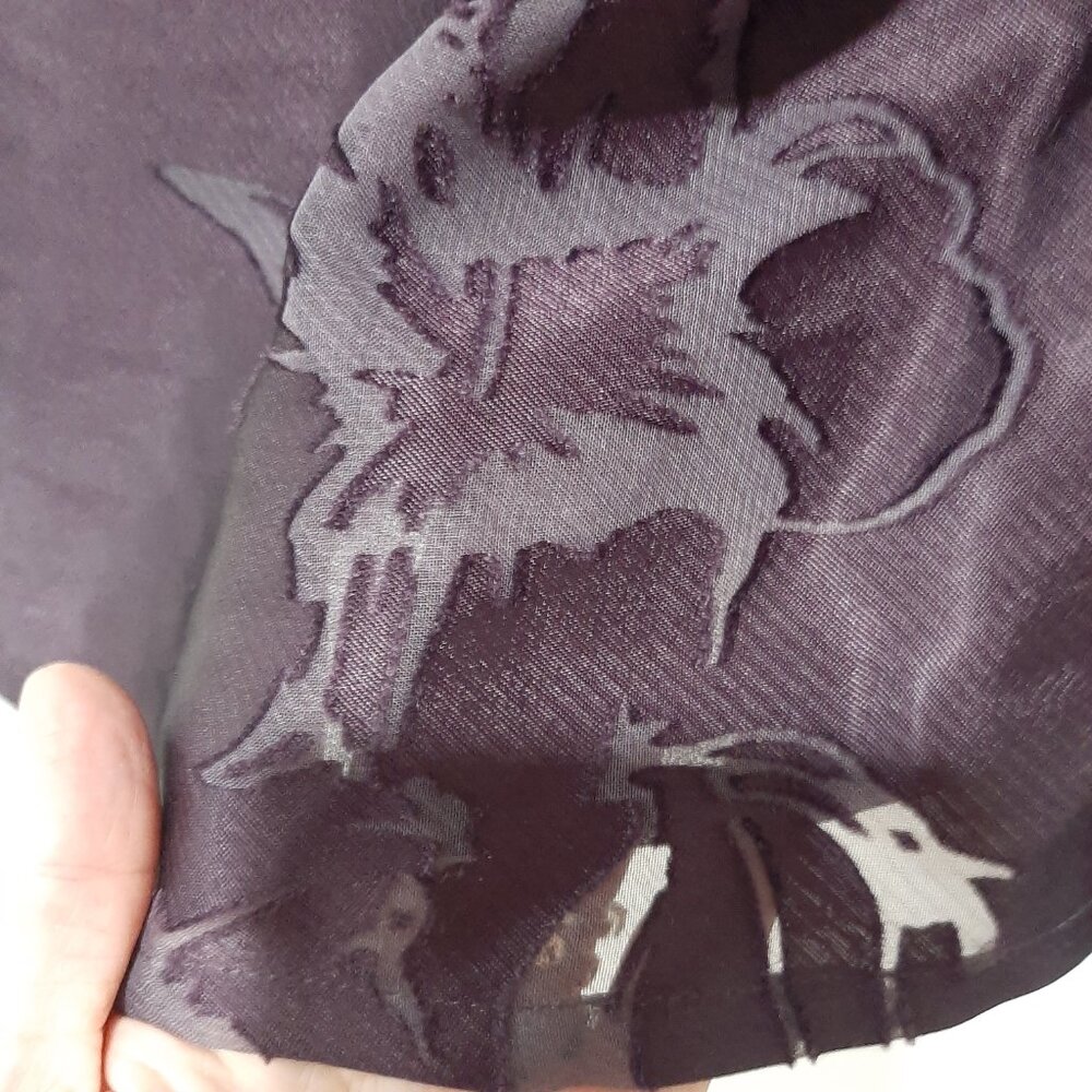 Y2k sheer silky whimsigoth purple floral minimalist festival relaxed fit blouse - Picture 6 of 11
